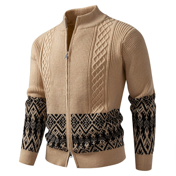 Men's Zipper Cardigan Jacket with Thickened Stand Collar Casual Knit Sweater