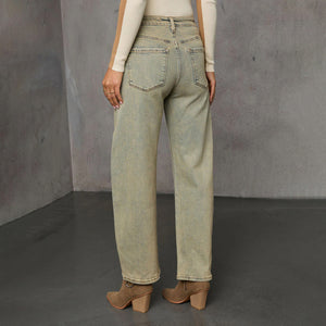 American stretch high street straight nostalgic retro blue women's denim trousers casual versatile cross-border spot worker