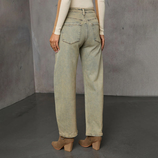 American stretch high street straight nostalgic retro blue women's denim trousers casual versatile cross-border spot worker