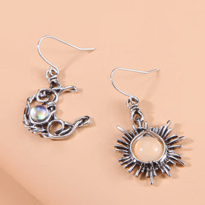 Vintage Sun and Moon Asymmetrical Earrings
