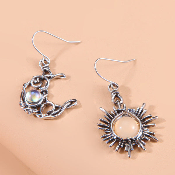 Vintage Sun and Moon Asymmetrical Earrings