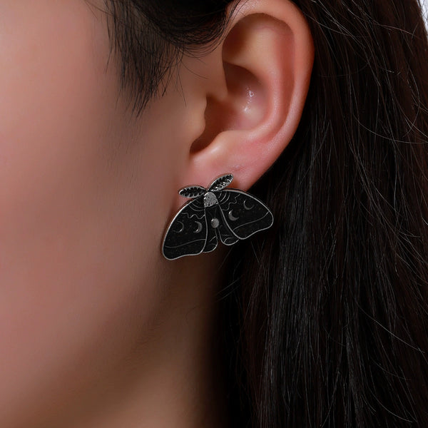 Moth Sun and Moon Carved Floral Earrings