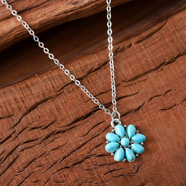 Bohemian Inlaid Turquoise Flower Necklace