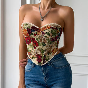 Retro Lace-Up French Fishbone Wrap Top