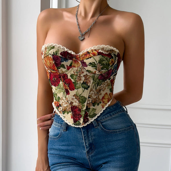 Retro Lace-Up French Fishbone Wrap Top