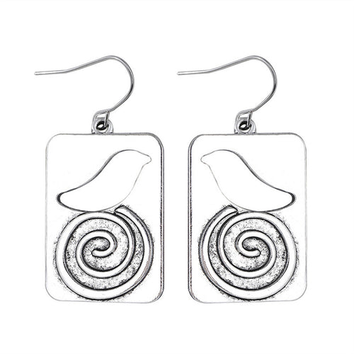 Personalized Bird Spiral Dangle Earrings