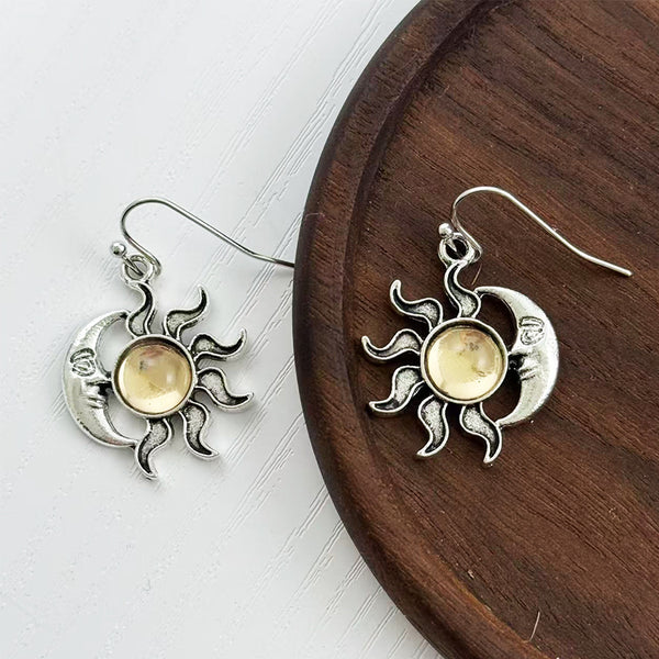 Crescent Moon Human Face Sunflower Pendant