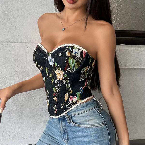Retro Lace-Up French Fishbone Wrap Top