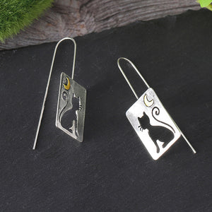 Cutout Cat Crescent Moon Dangle Earrings