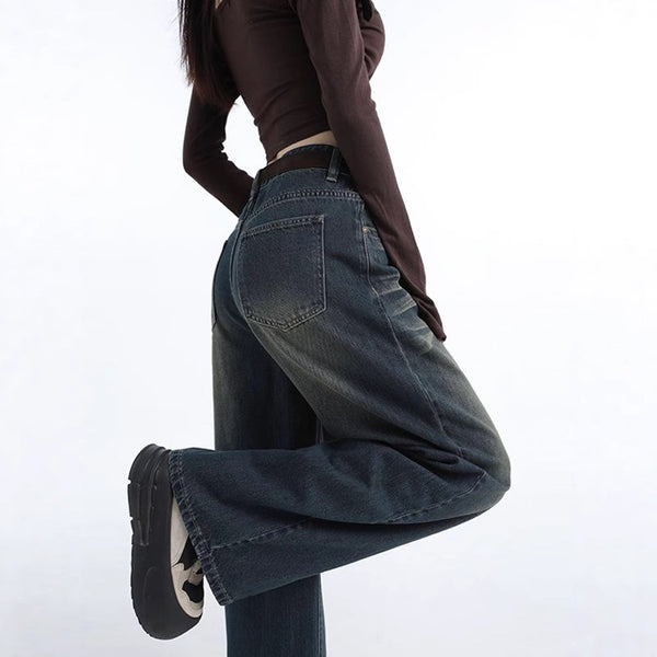 43-YT236 Amazon cross-border American retro Spice Girls women's fashion wide-leg pants straight pants denim trousers