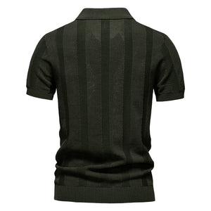 Men's Polo Shirt Knitted Stripes Openwork Short Sleeve
