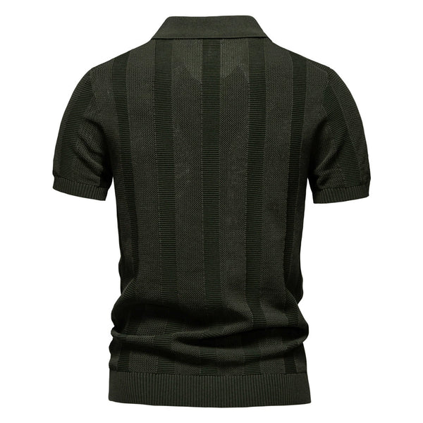 Men's Polo Shirt Knitted Stripes Openwork Short Sleeve