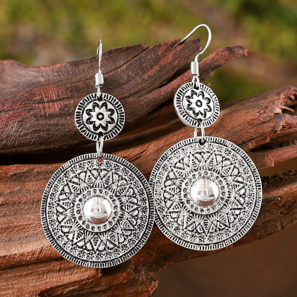 Vintage Ethnic Round Printed Dangle Earrings