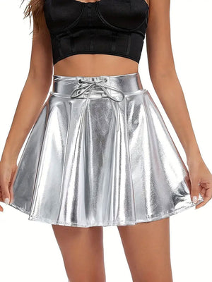 Party Style Silver Strappy PU Skirt