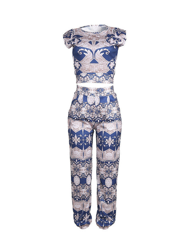 Printed Crop Top & Pants Set