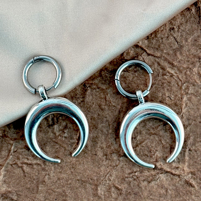 Stainless Steel Gothic Metal Crescent Moon Dangle Earrings