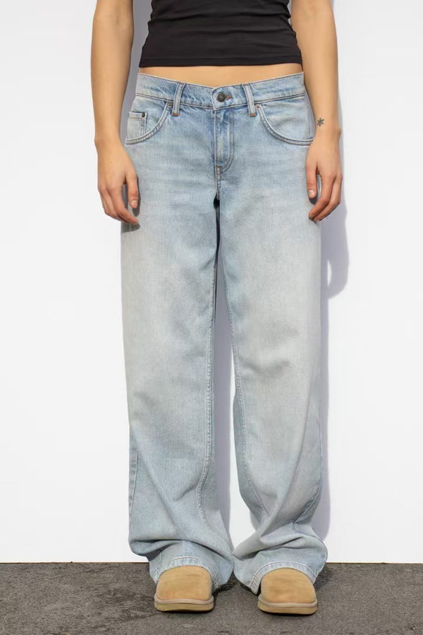 European and American washed retro straight high waist wide legs loose drape versatile jeans