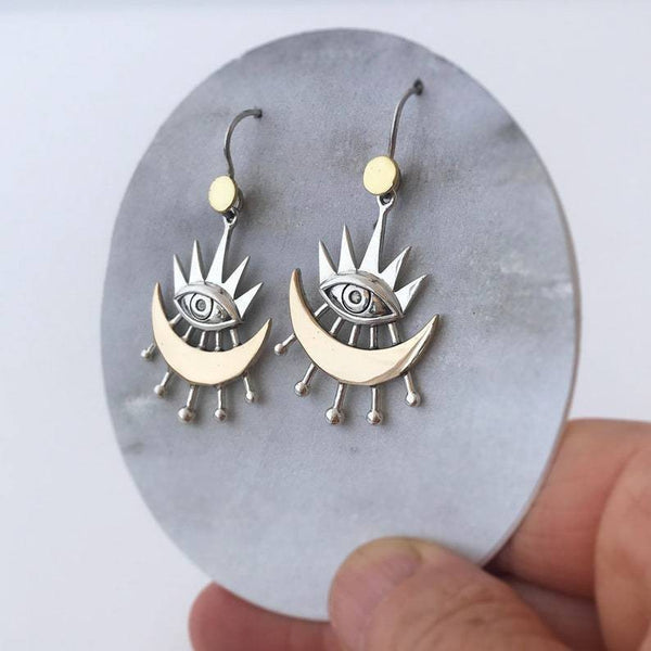 Personalized Eye of Horus Moon Earrings