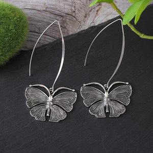 Long Butterfly Metal Aged Earrings