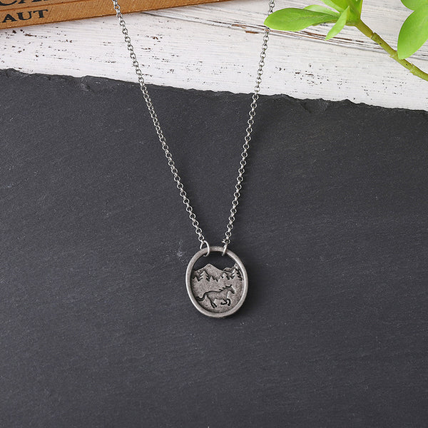Horse and Mountain Pendant Necklace