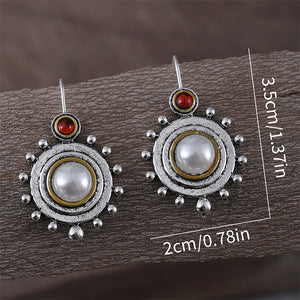 Vintage Round Pearl Flower Disk Earrings