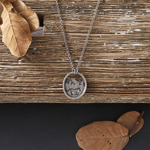 Horse and Mountain Pendant Necklace