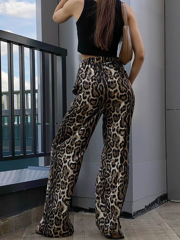 Stylish Retro Hottie Leopard Print Wide Leg Pants