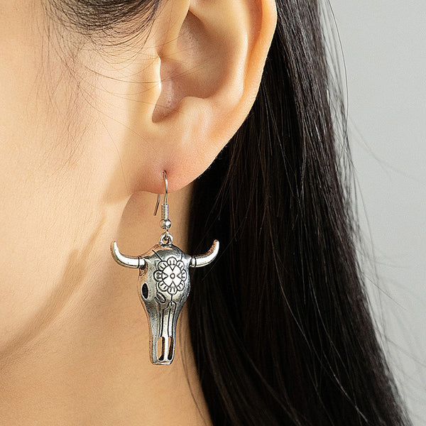 Cowboy Style Cow Head Dangle Earrings