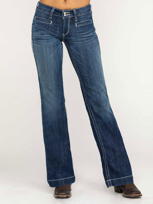Cross-border exclusive for Amazon independent station Europe and the United States new fashion embroidery double waist straight elastic jeans women