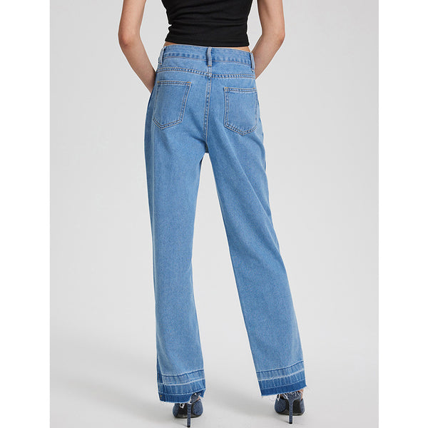 47-Spot 15160 #Cross-border Women's Clothing INS Fashion Retro Casual High Waist Pants Split Straight Denim Trousers
