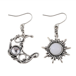 Vintage Sun and Moon Asymmetrical Earrings