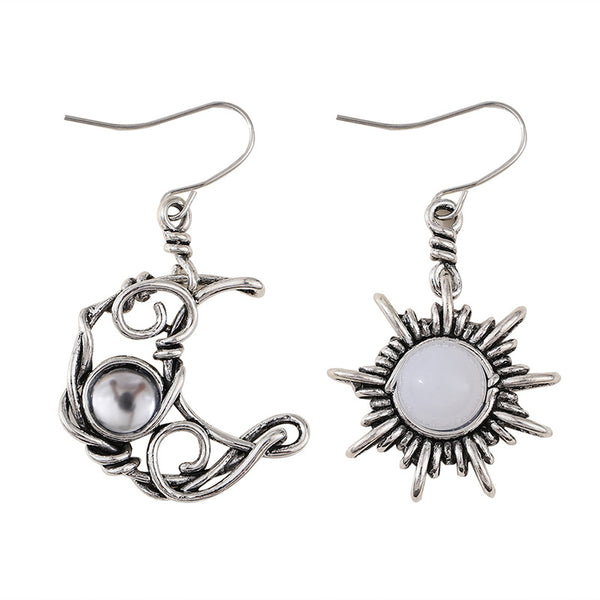 Vintage Sun and Moon Asymmetrical Earrings