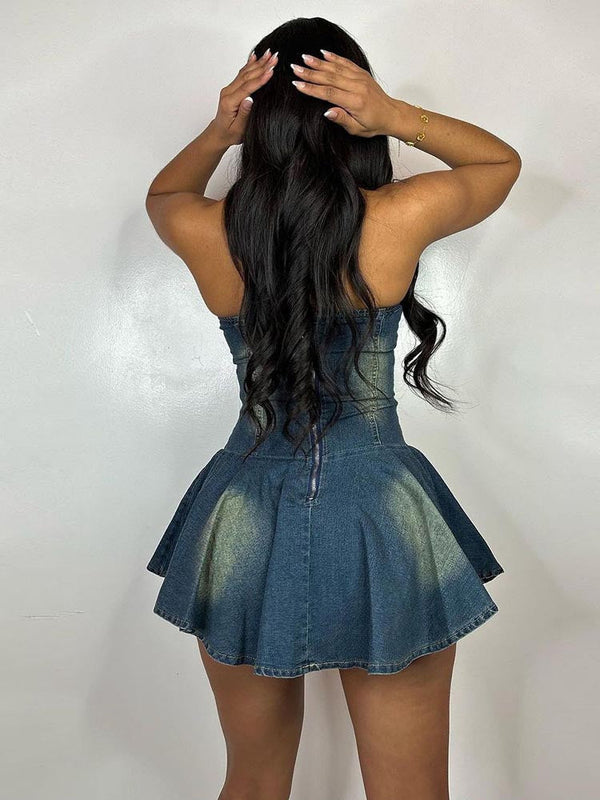 Denim Corset Lace-Up Dress