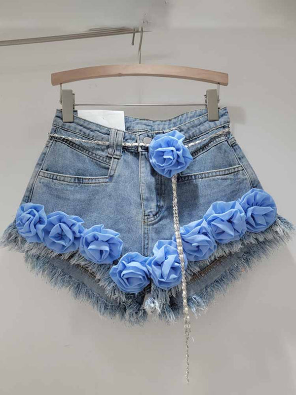 Denim Floral Shorts