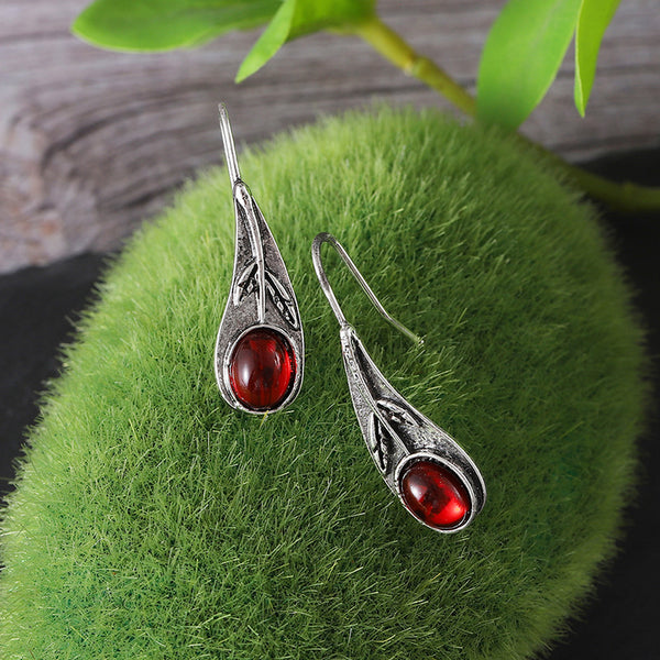 Red Gemstone Leaf Earrings
