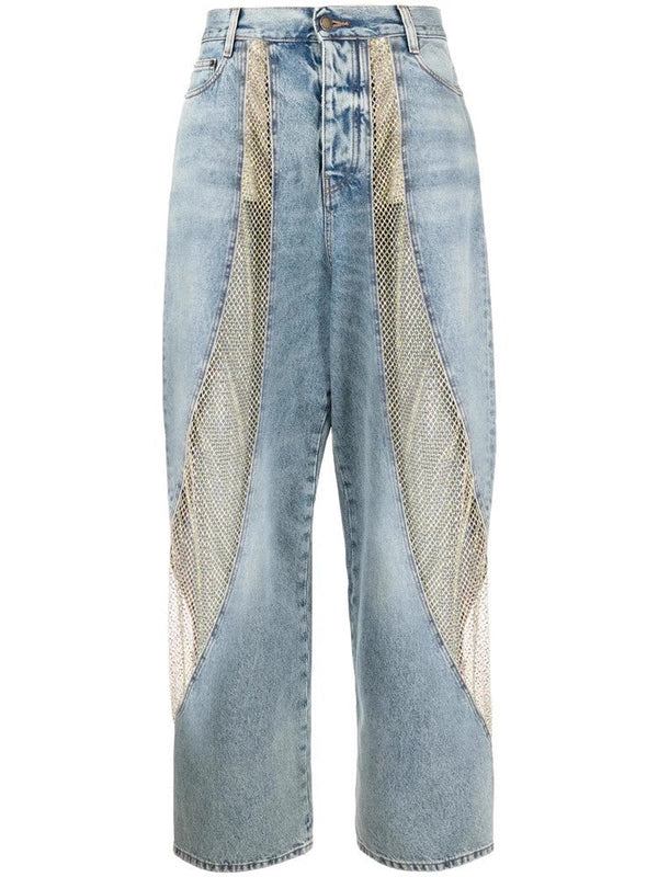 Mesh Rhinestone Denim Jeans