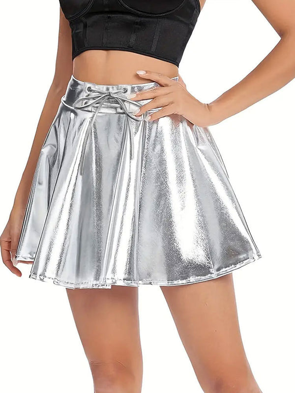 Party Style Silver Strappy PU Skirt