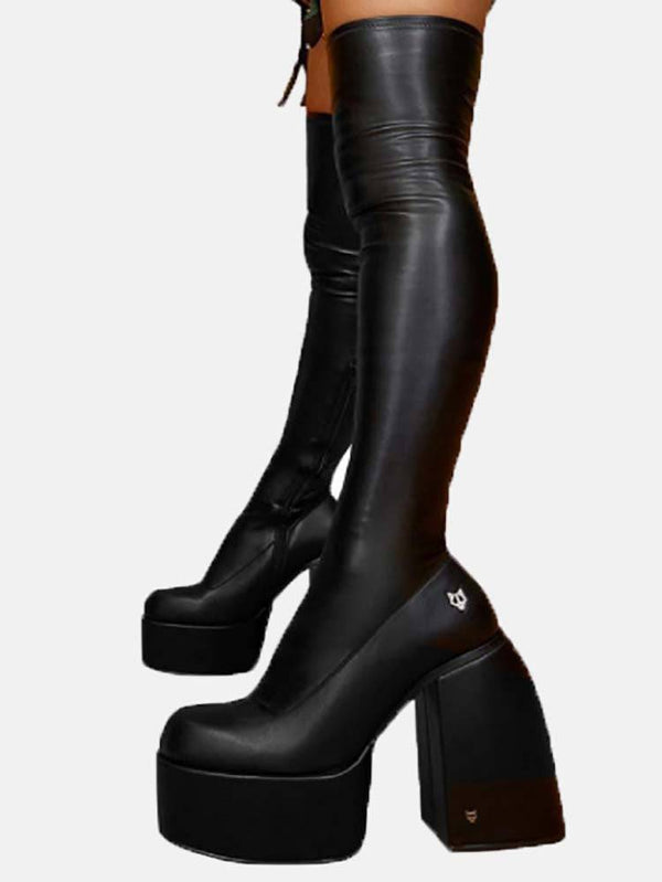 Chunky Heel Platform High Boots