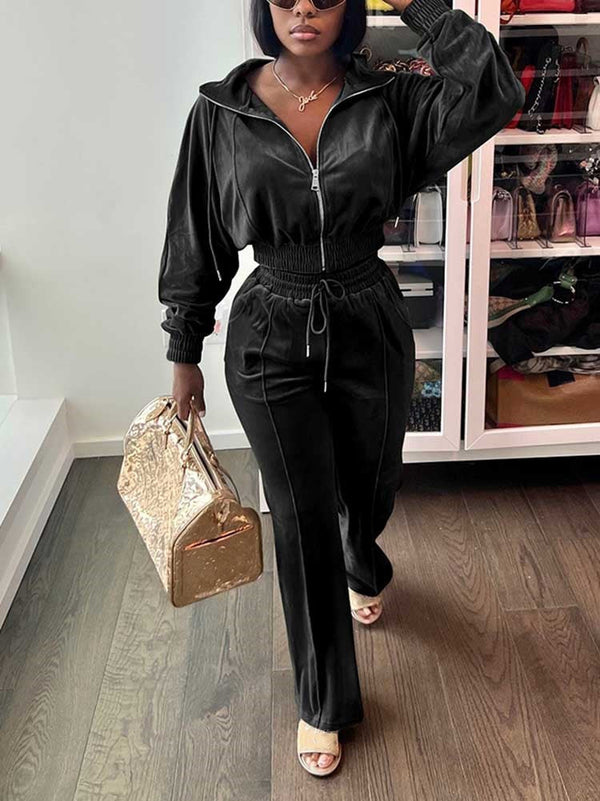 Velvet Crop Tracksuit Set