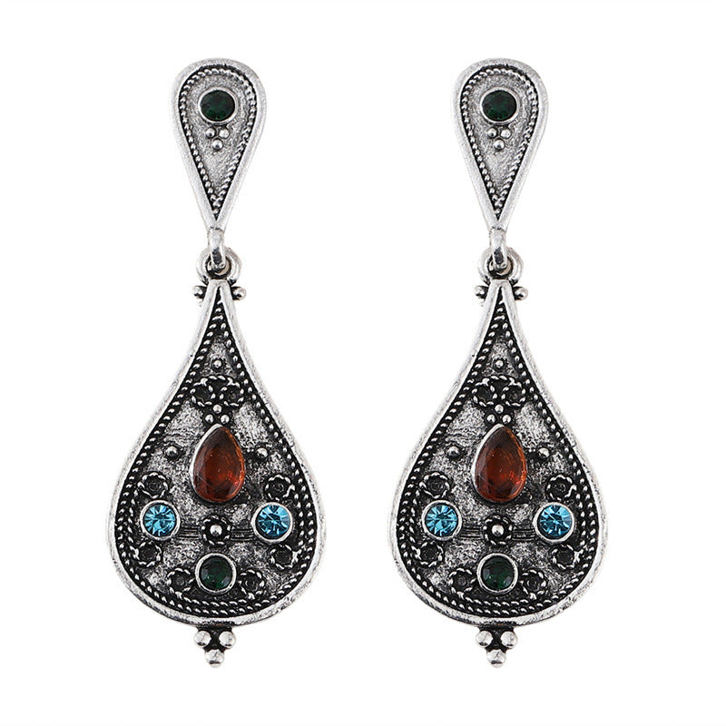 Personalized Retro Tri-color Gemstone Geometric Drops Simple Fashion Earrings