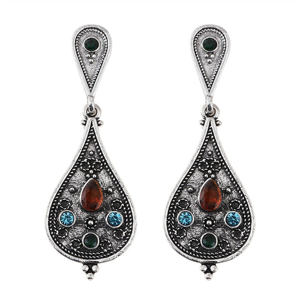 Personalized Retro Tri-color Gemstone Geometric Drops Simple Fashion Earrings
