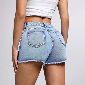 317-65618 #Cross-border foreign trade women's clothing Europe and America INS new casual fashion rough edge star denim shorts