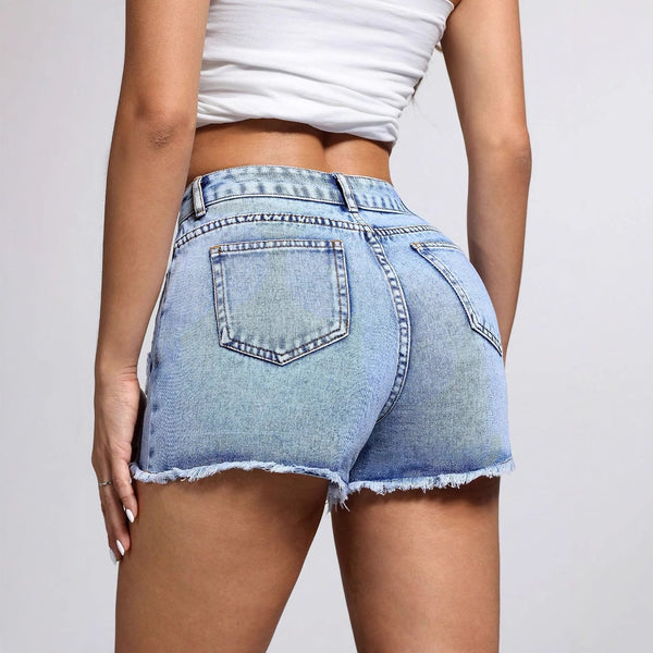 317-65618 #Cross-border foreign trade women's clothing Europe and America INS new casual fashion rough edge star denim shorts