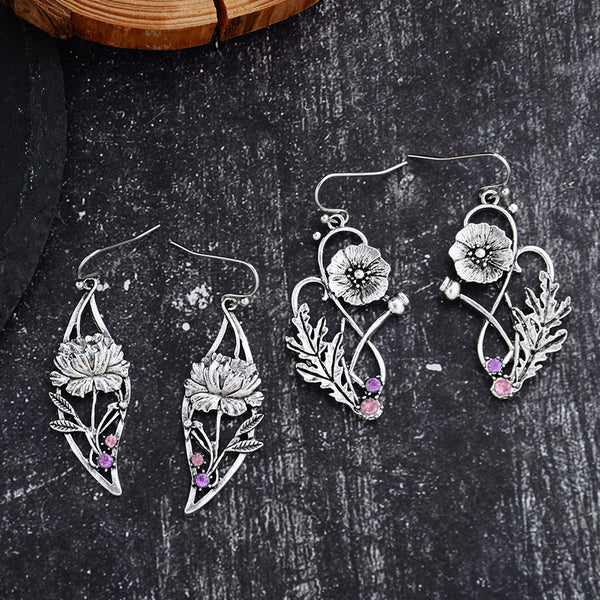 Skeleton and Diamonds Floral Earrings