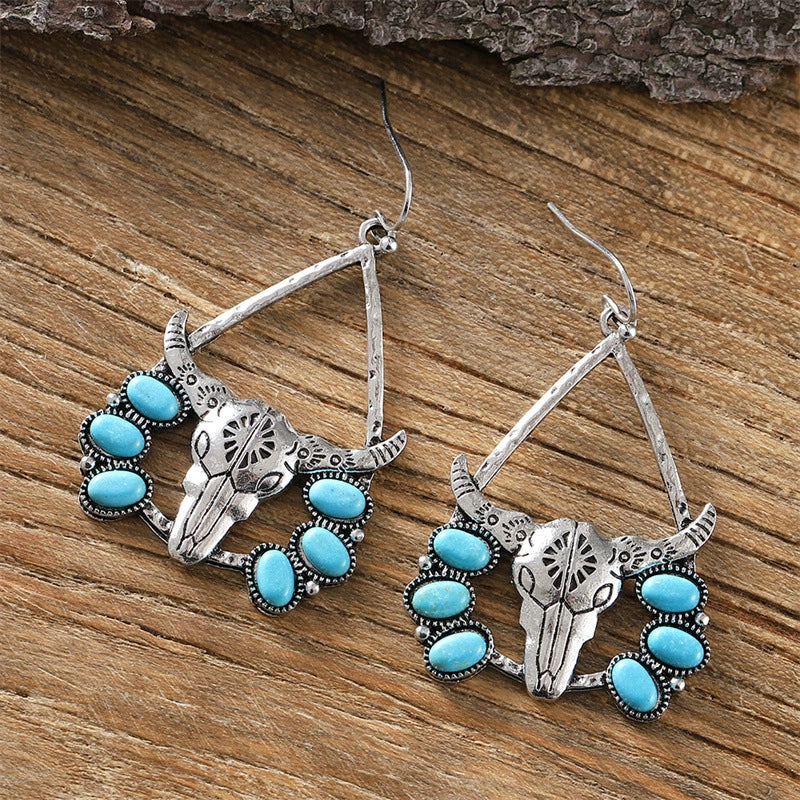 Western Style Bullhead Tribe Turquoise Earrings