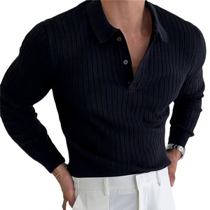 Men's Fashion Knit Long Sleeve Polo Shirt Trendy Simple