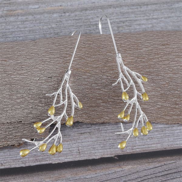 Fire Tree and Silver Flower Earrings