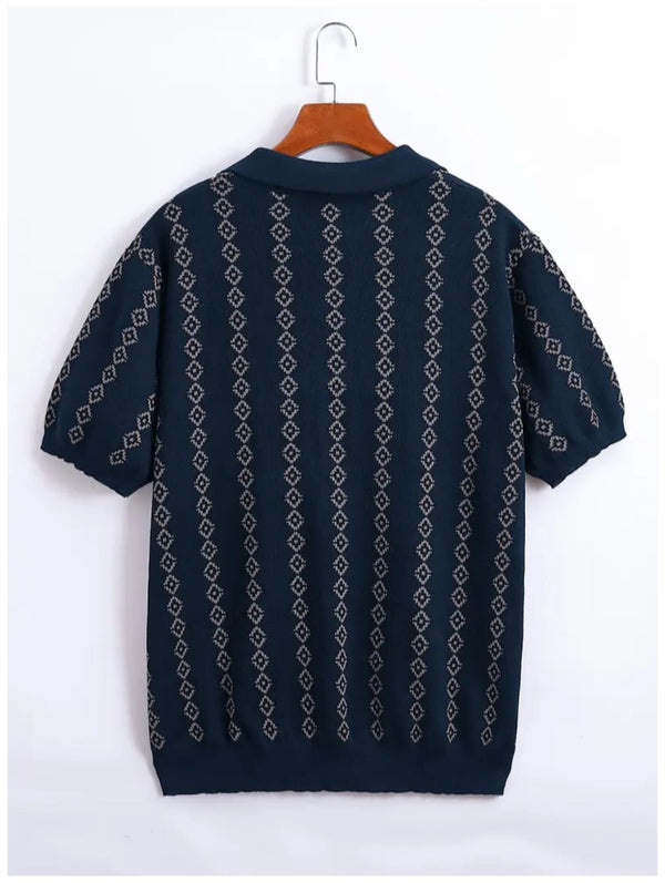 Men's Knitted Summer Casual Short-Sleeved Striped Polo Shirt