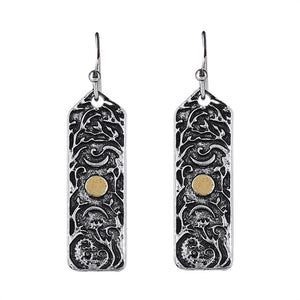 Moon Crescent Twig Flower Dangle Earrings