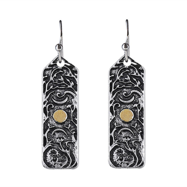 Moon Crescent Twig Flower Dangle Earrings